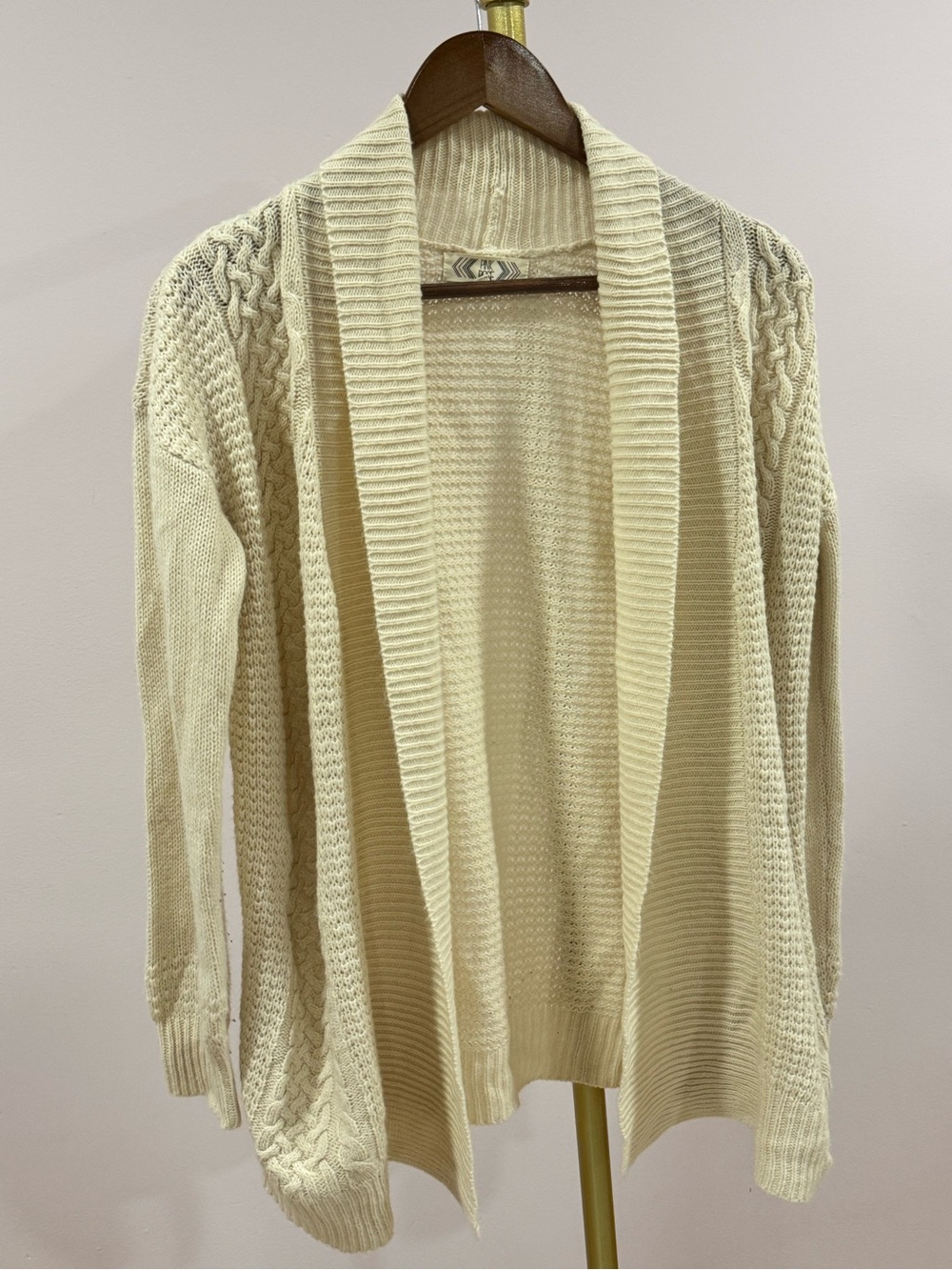 PINK ROSE • Open Front Cable Knit Cardigan Sweater Cream Ivory Women's Medium